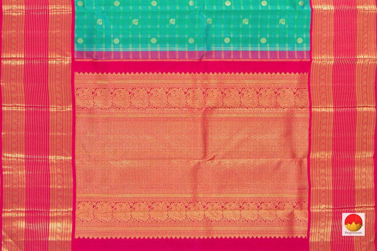 Sea Green And Pink Kanchipuram Silk Saree With Medium Border Handwoven Pure Silk For Wedding Wear PV NYC 1069 - Silk Sari - Panjavarnam PV NYC 1069