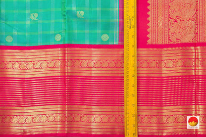 Sea Green And Pink Kanchipuram Silk Saree With Medium Border Handwoven Pure Silk For Wedding Wear PV NYC 1069 - Silk Sari - Panjavarnam PV NYC 1069