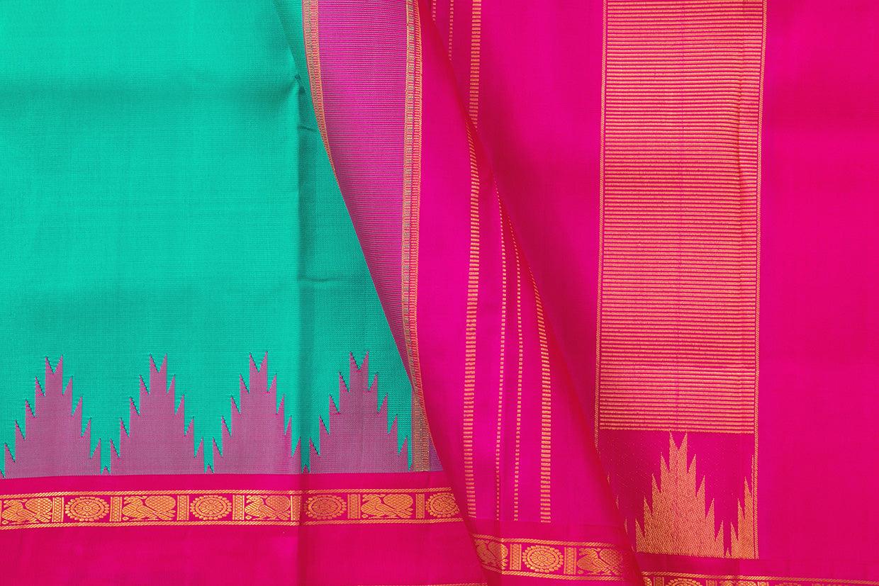 Sea Green And Pink Temple Border Kanchipuram Silk Saree Light Weight For Festive Wear PV KNN 245 - Silk Sari - Panjavarnam PV KNN 245