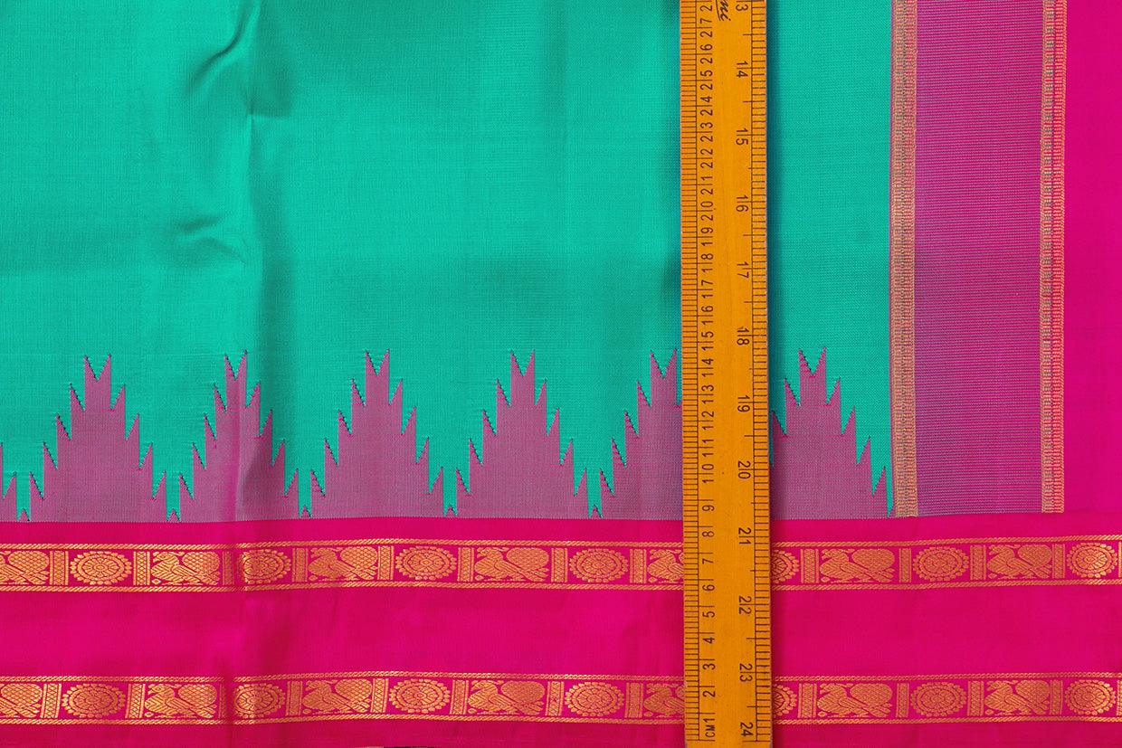 Sea Green And Pink Temple Border Kanchipuram Silk Saree Light Weight For Festive Wear PV KNN 245 - Silk Sari - Panjavarnam PV KNN 245