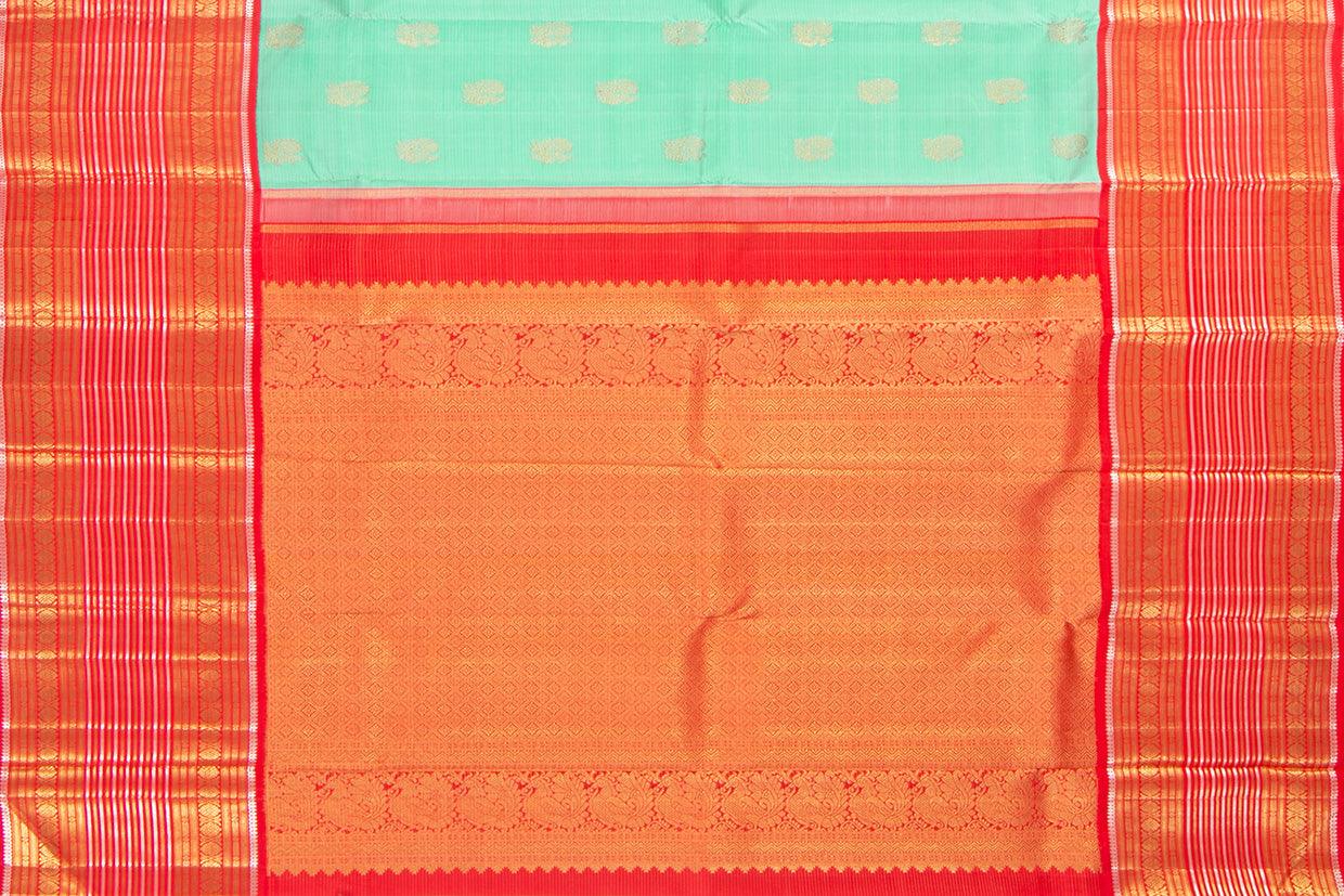 Sea Green And Red Kanchipuram Silk Saree With Small Border Handwoven Pure Silk For Wedding Wear PV NYC 1004 - Silk Sari - Panjavarnam PV NYC 1004