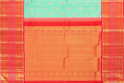 Sea Green And Red Kanchipuram Silk Saree With Small Border Handwoven Pure Silk For Wedding Wear PV NYC 1004 - Silk Sari - Panjavarnam PV NYC 1004