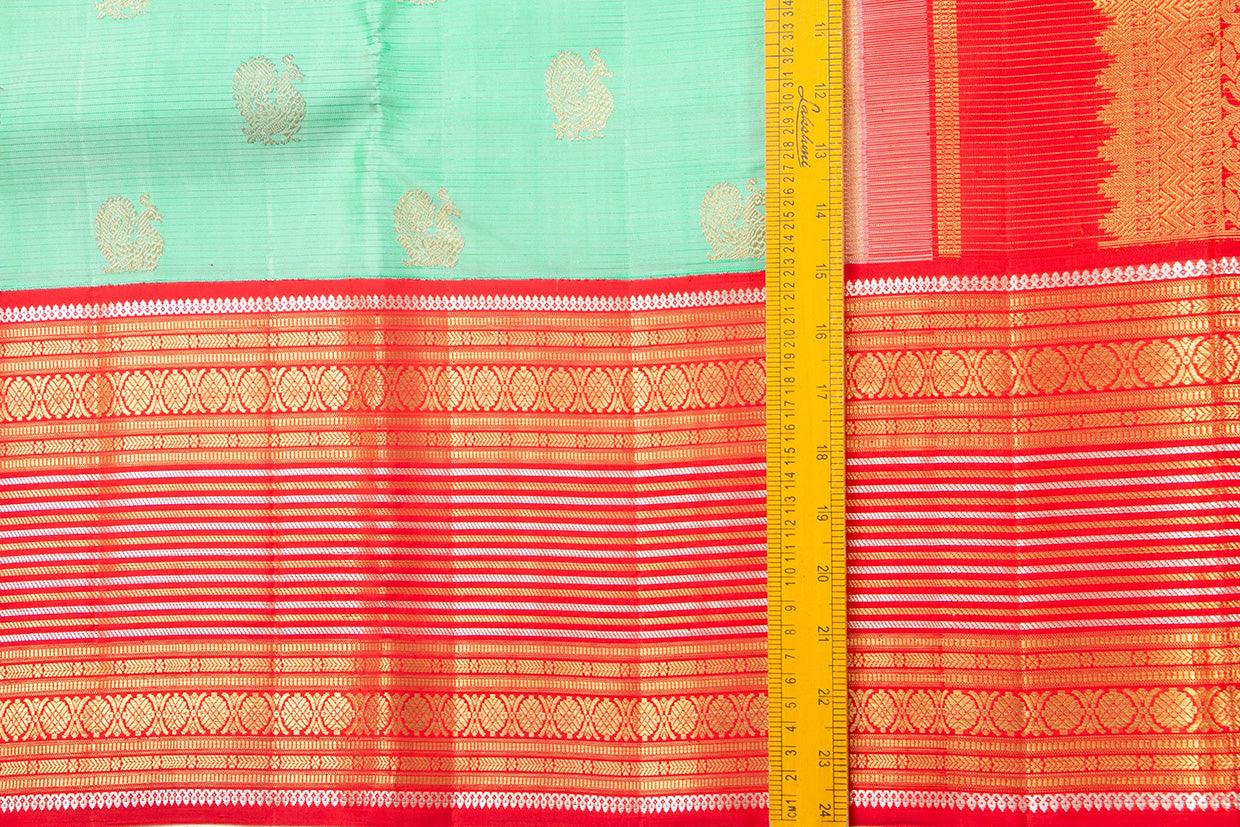 Sea Green And Red Kanchipuram Silk Saree With Small Border Handwoven Pure Silk For Wedding Wear PV NYC 1004 - Silk Sari - Panjavarnam PV NYC 1004