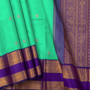 Sea Green And Violet Kanchipuram Silk Saree With Medium Border Handwoven Pure Silk For Wedding Wear PV NYC 1241 - Silk Sari - Panjavarnam PV NYC 1241