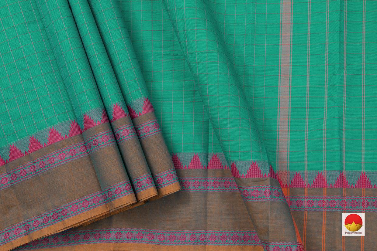 Sea Green Chettinad Cotton Saree For Casual Wear PV SK CC 121 - Cotton Saree - Panjavarnam PV SK CC 121