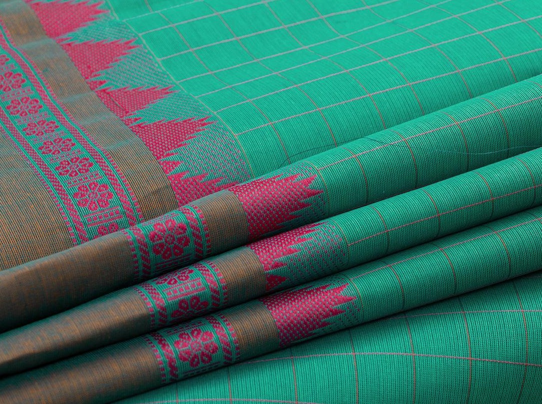 Sea Green Chettinad Cotton Saree For Casual Wear PV SK CC 121 - Cotton Saree - Panjavarnam PV SK CC 121