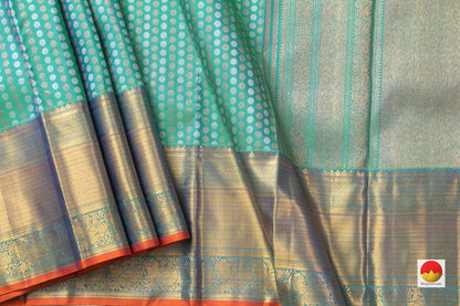 Sea Green Kanchipuram Silk Saree Handwoven Pure Silk Pure Zari For Wedding Wear PV NYC 953 - Silk Sari - Panjavarnam PV NYC 953