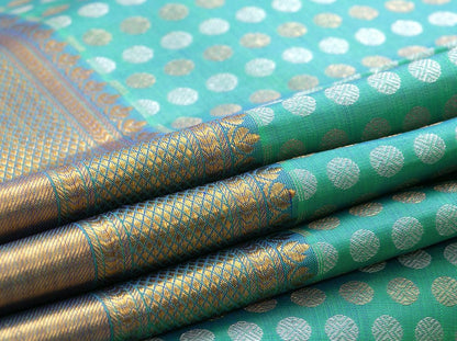 Sea Green Kanchipuram Silk Saree Handwoven Pure Silk Pure Zari For Wedding Wear PV NYC 953 - Silk Sari - Panjavarnam PV NYC 953