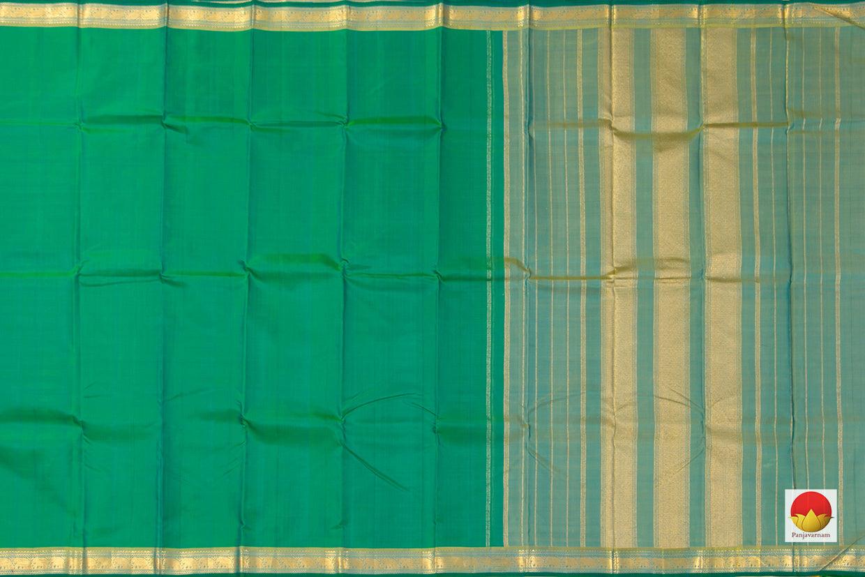 Sea Green Kanchipuram Silk Saree Handwoven Pure Silk Pure Zari Short Border Light Weight - PV J 5650 - Silk Sari - Panjavarnam