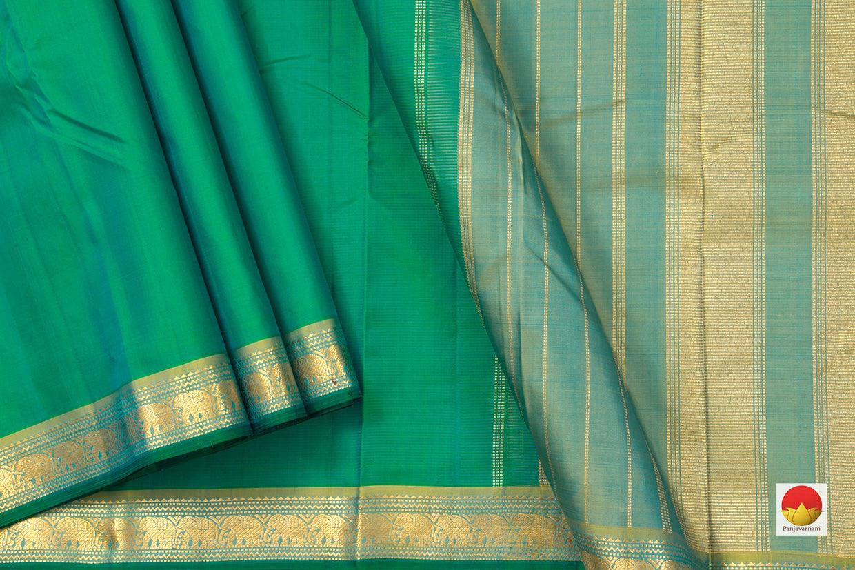 Sea Green Kanchipuram Silk Saree Handwoven Pure Silk Pure Zari Short Border Light Weight - PV J 5650 - Silk Sari - Panjavarnam J 5650