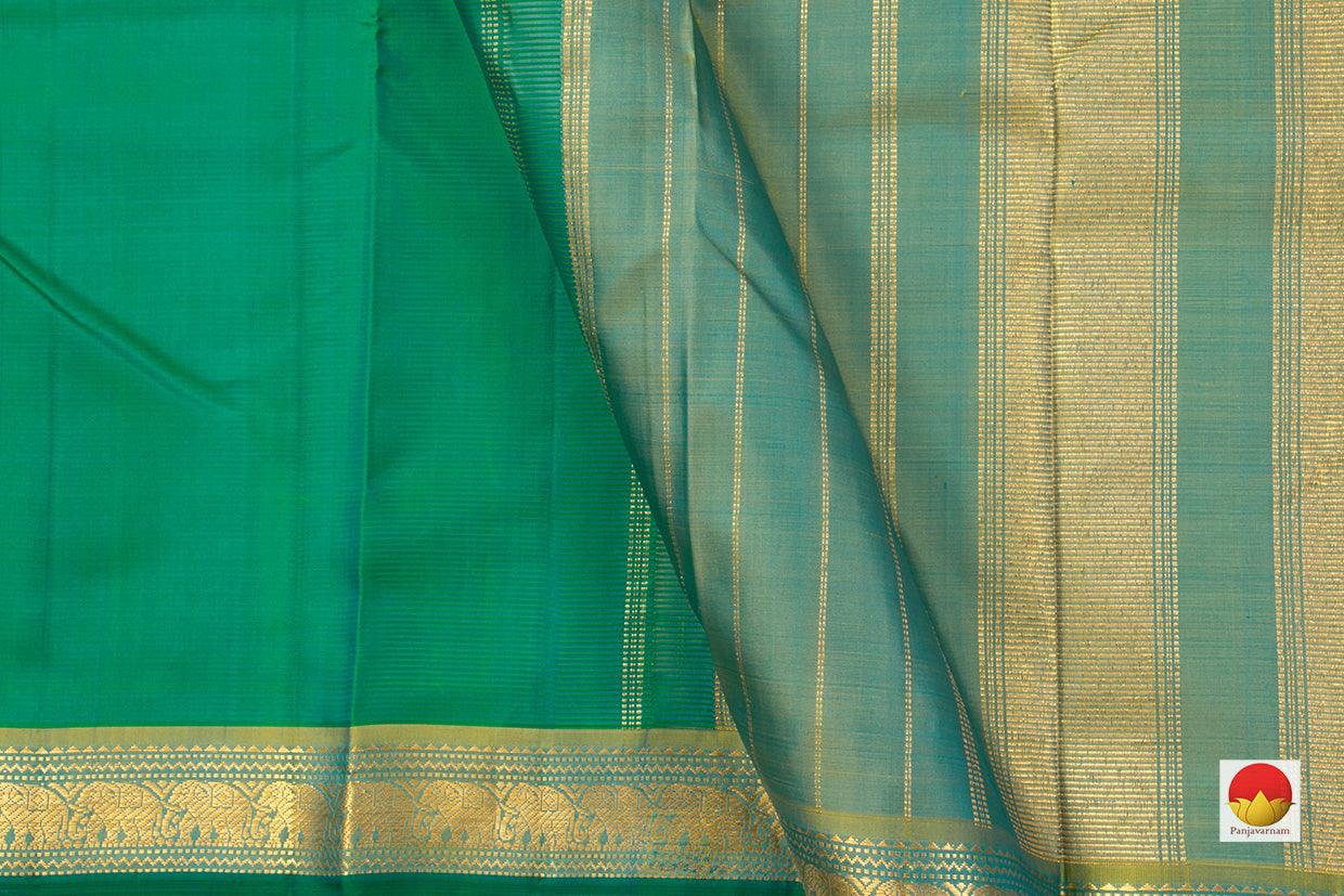 Sea Green Kanchipuram Silk Saree Handwoven Pure Silk Pure Zari Short Border Light Weight - PV J 5650 - Silk Sari - Panjavarnam J 5650