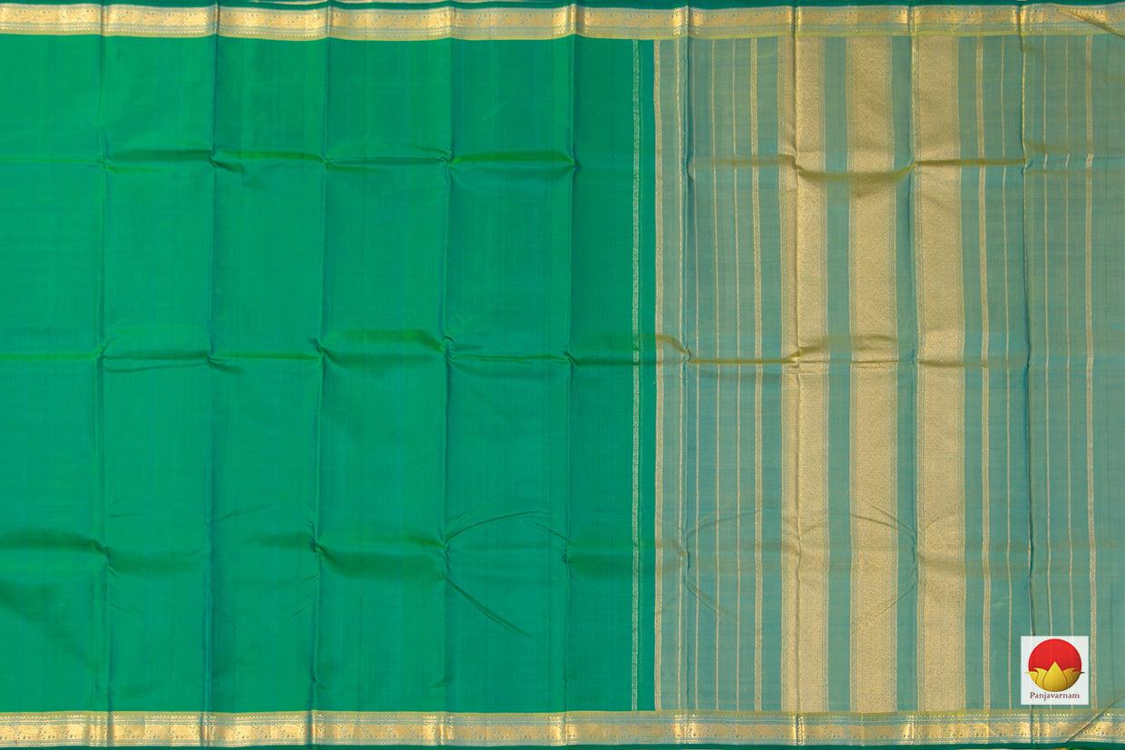 Sea Green Kanchipuram Silk Saree Handwoven Pure Silk Pure Zari Short Border Light Weight - PV J 5650 - Silk Sari - Panjavarnam J 5650