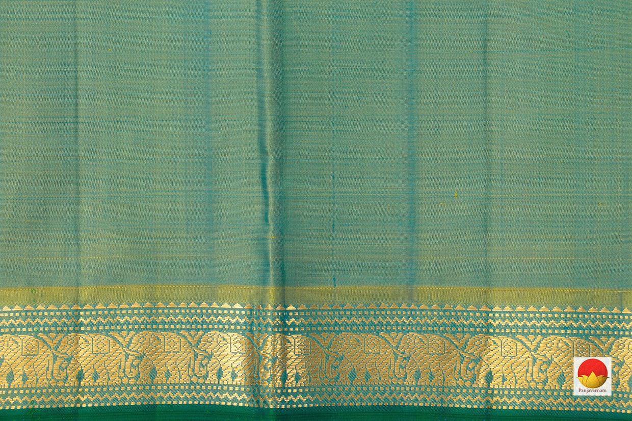 Sea Green Kanchipuram Silk Saree Handwoven Pure Silk Pure Zari Short Border Light Weight - PV J 5650 - Silk Sari - Panjavarnam J 5650