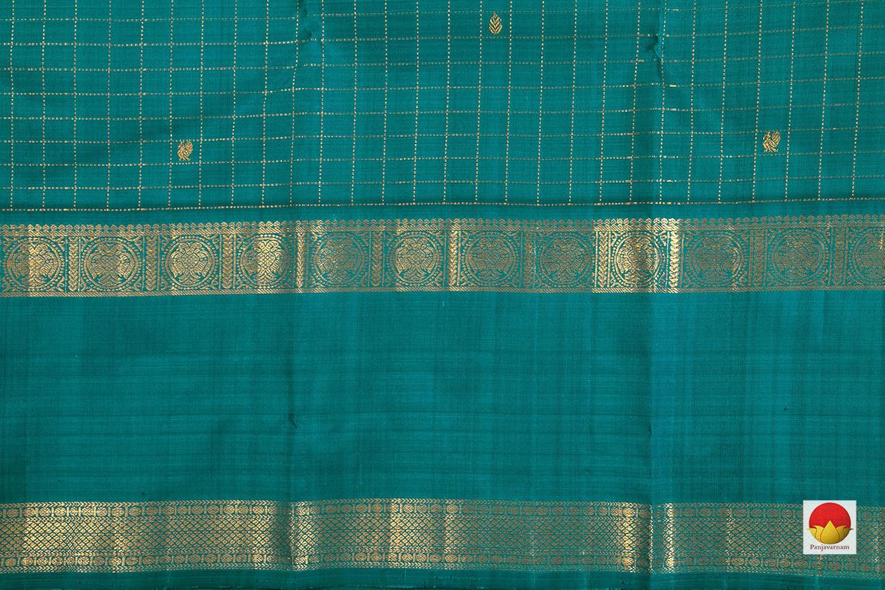 Sea Green Kanchipuram Silk Saree With Blue Rettai Pettu Border Handwoven Pure Silk Pure Zari For Festive Wear - PV J 6901 - Silk Sari - Panjavarnam