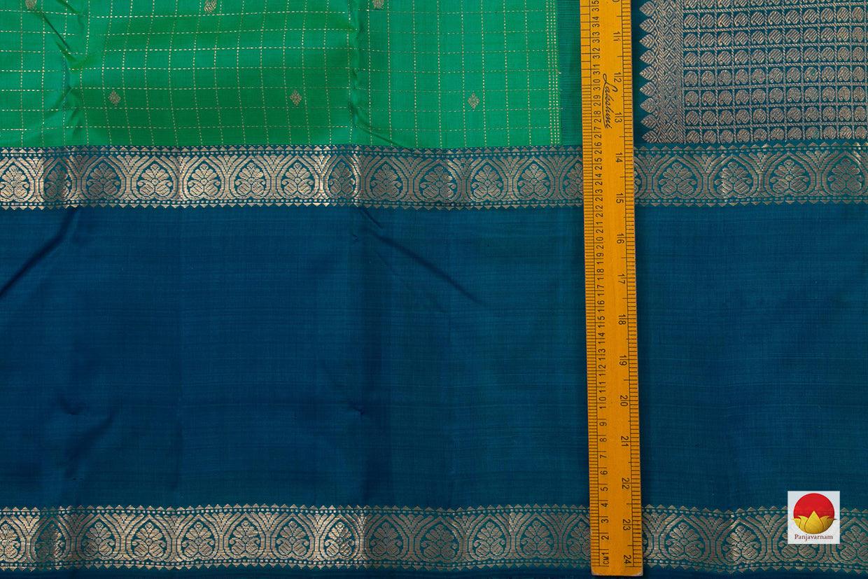Sea Green Kanchipuram Silk Saree With Contrast Korvai Blue Rettai Pettu Border Handwoven Pure Silk Pure Zari For Wedding Wear PV J 4977 - Silk Sari - Panjavarnam