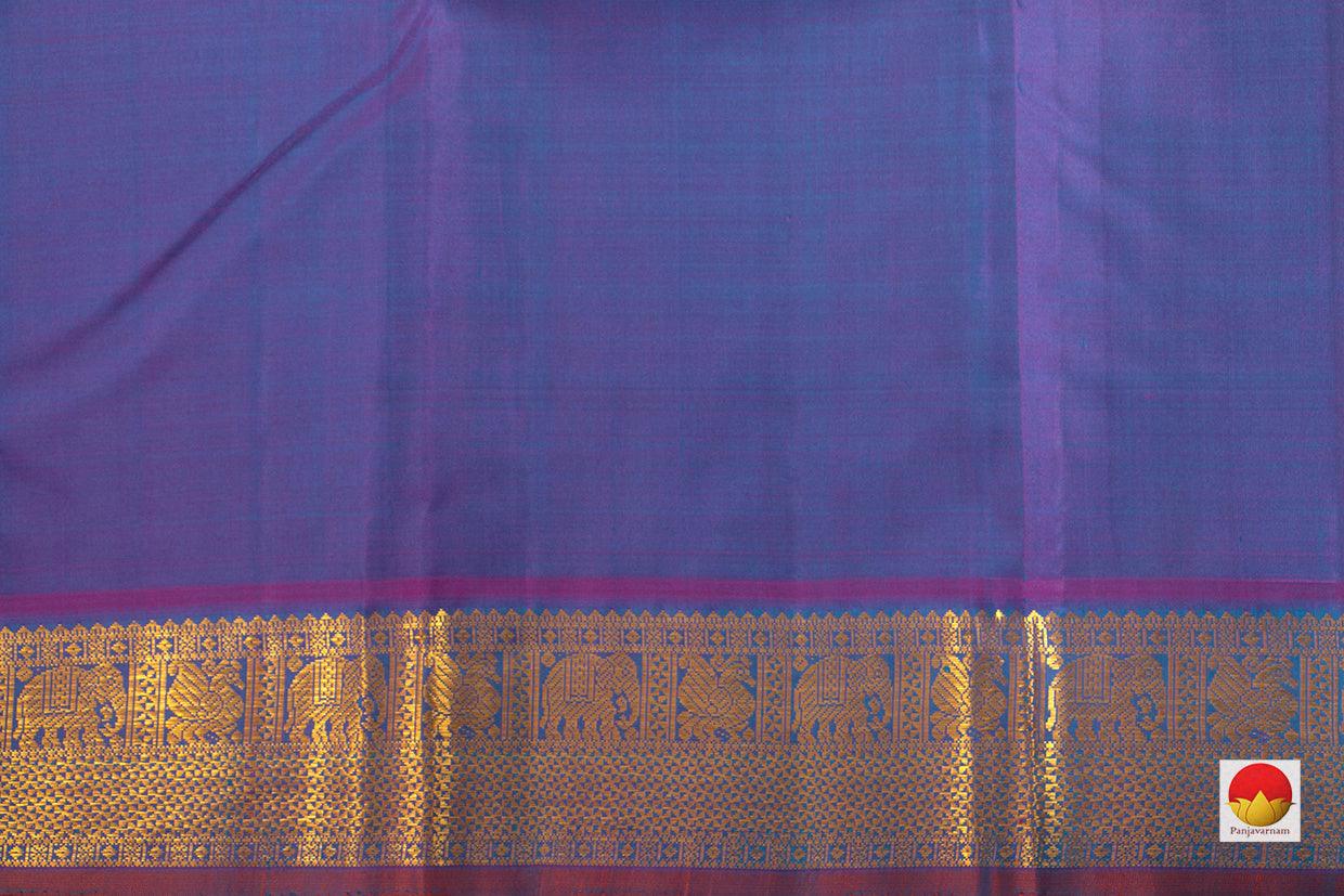 Sea Green Kanchipuram Silk Saree With Contrast Purple Border Handwoven Pure Silk Pure Zari For Festive Wear - PV J 7218 - Silk Sari - Panjavarnam