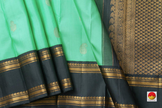 Sea Green Kanchipuram Silk Saree With Korvai Rettai Peetu Green Border Handwoven Pure Silk Pure Zari For Festive Wear PV NYC 896 - Silk Sari - Panjavarnam