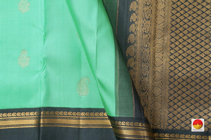 Sea Green Kanchipuram Silk Saree With Korvai Rettai Peetu Green Border Handwoven Pure Silk Pure Zari For Festive Wear PV NYC 896 - Silk Sari - Panjavarnam