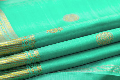 Sea Green Kanchipuram Silk Saree With Medium Border Handwoven Pure Silk For Wedding Wear PV NYC 1011 - Silk Sari - Panjavarnam