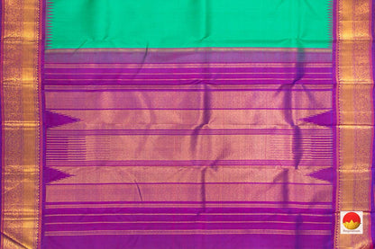 Sea Green Kanchipuram Silk Saree With Purple Temple Korvai Border Handwoven Pure Silk Pure Zari For Weddings - PV J 5639 - Silk Sari - Panjavarnam