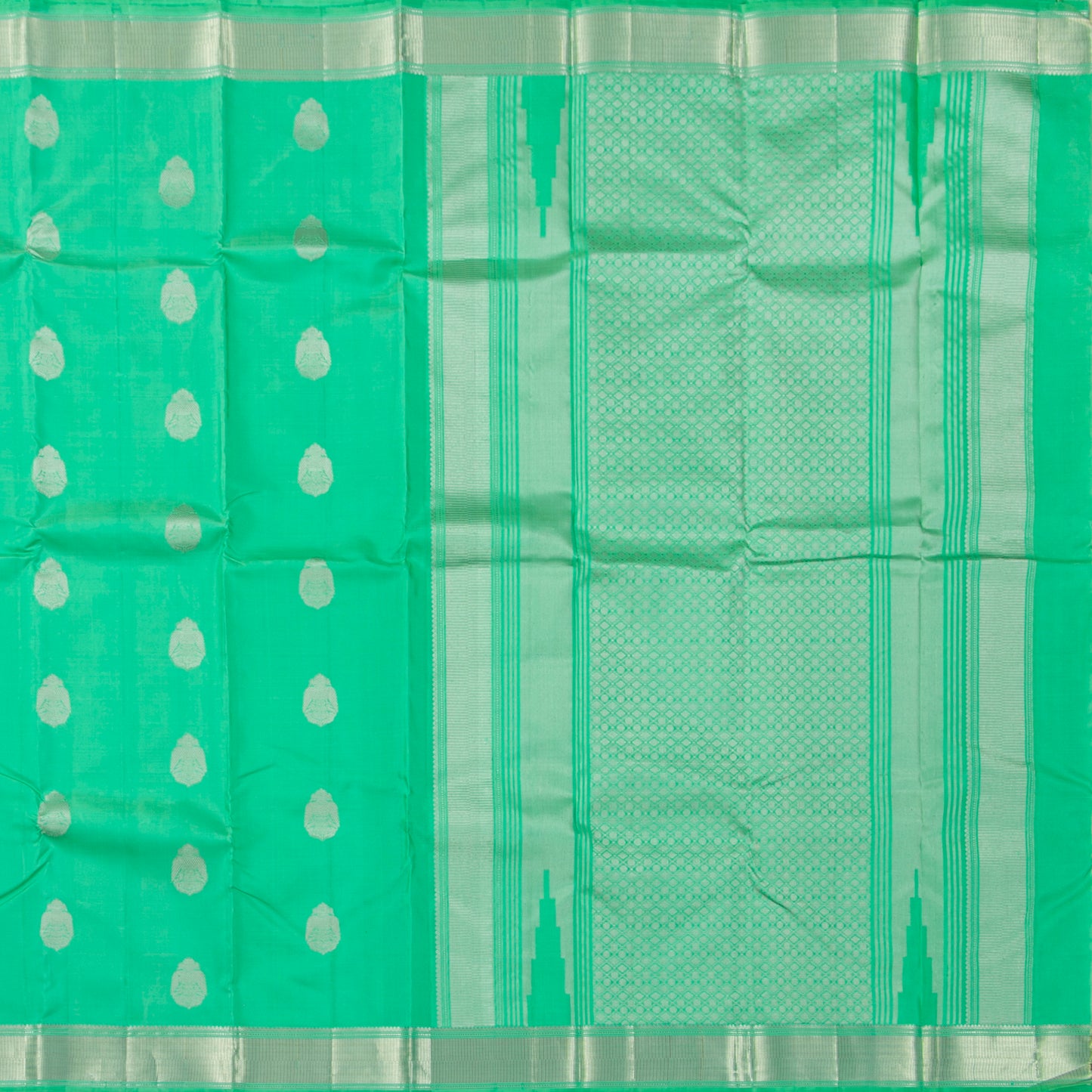 Sea Green Kanchipuram Silk Saree With Silver Zari For Party Wear PV RM 450 - Silk Sari - Panjavarnam PV RM 450