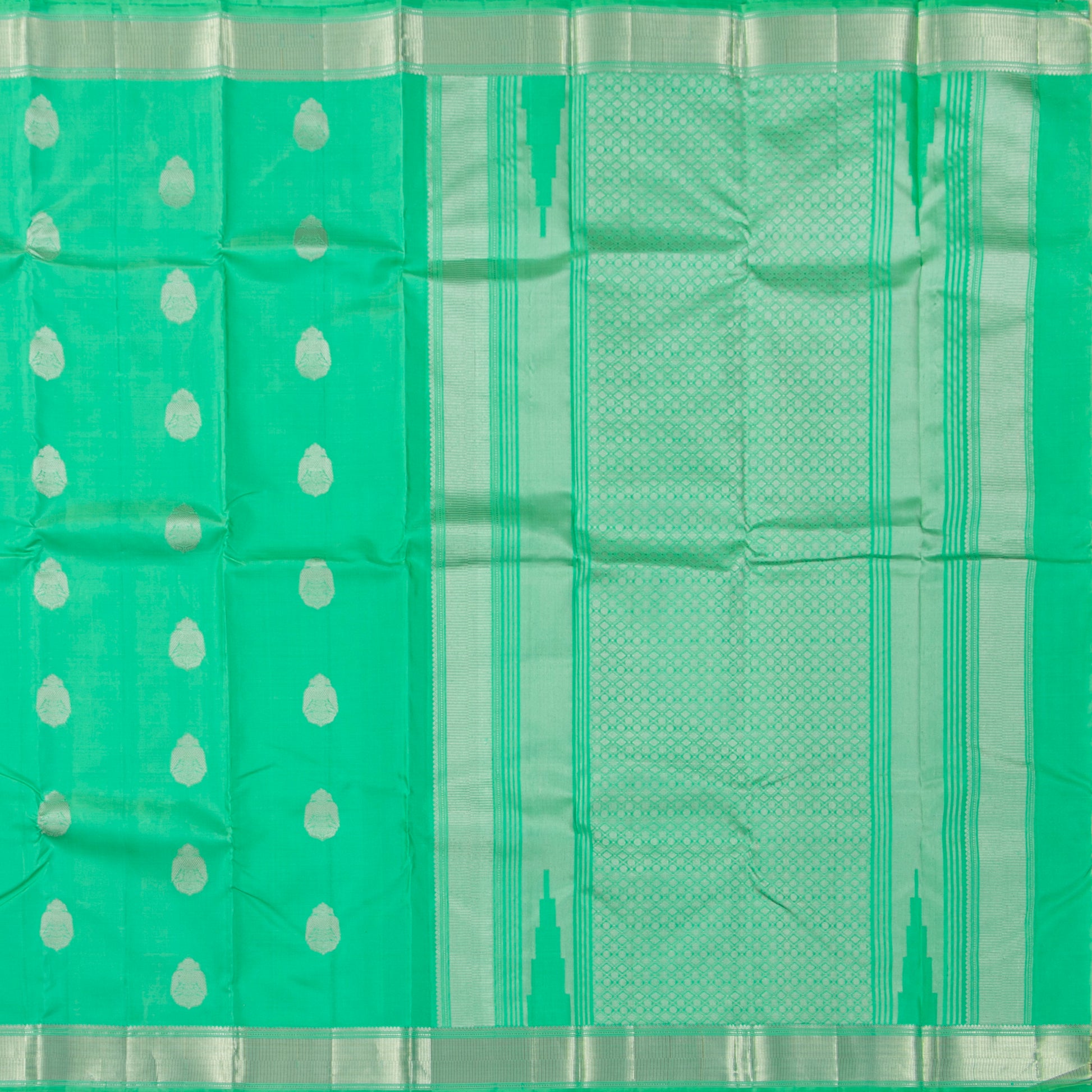 Sea Green Kanchipuram Silk Saree With Silver Zari For Party Wear PV RM 450 - Silk Sari - Panjavarnam PV RM 450