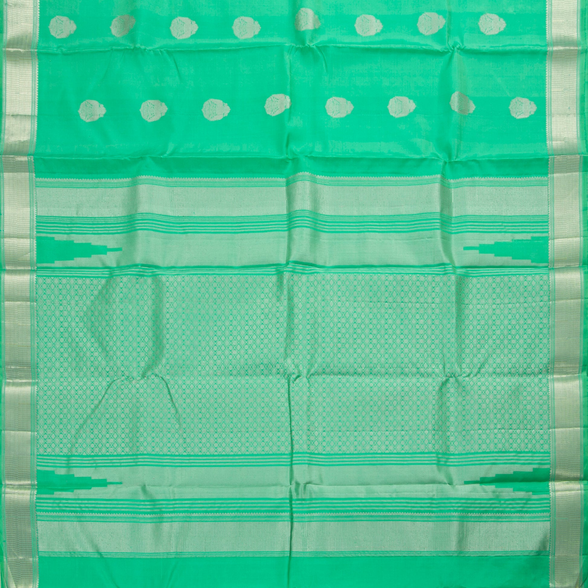 Sea Green Kanchipuram Silk Saree With Silver Zari For Party Wear PV RM 450 - Silk Sari - Panjavarnam PV RM 450