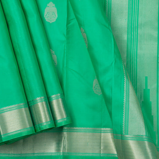 Sea Green Kanchipuram Silk Saree With Silver Zari For Party Wear PV RM 450 - Silk Sari - Panjavarnam PV RM 450
