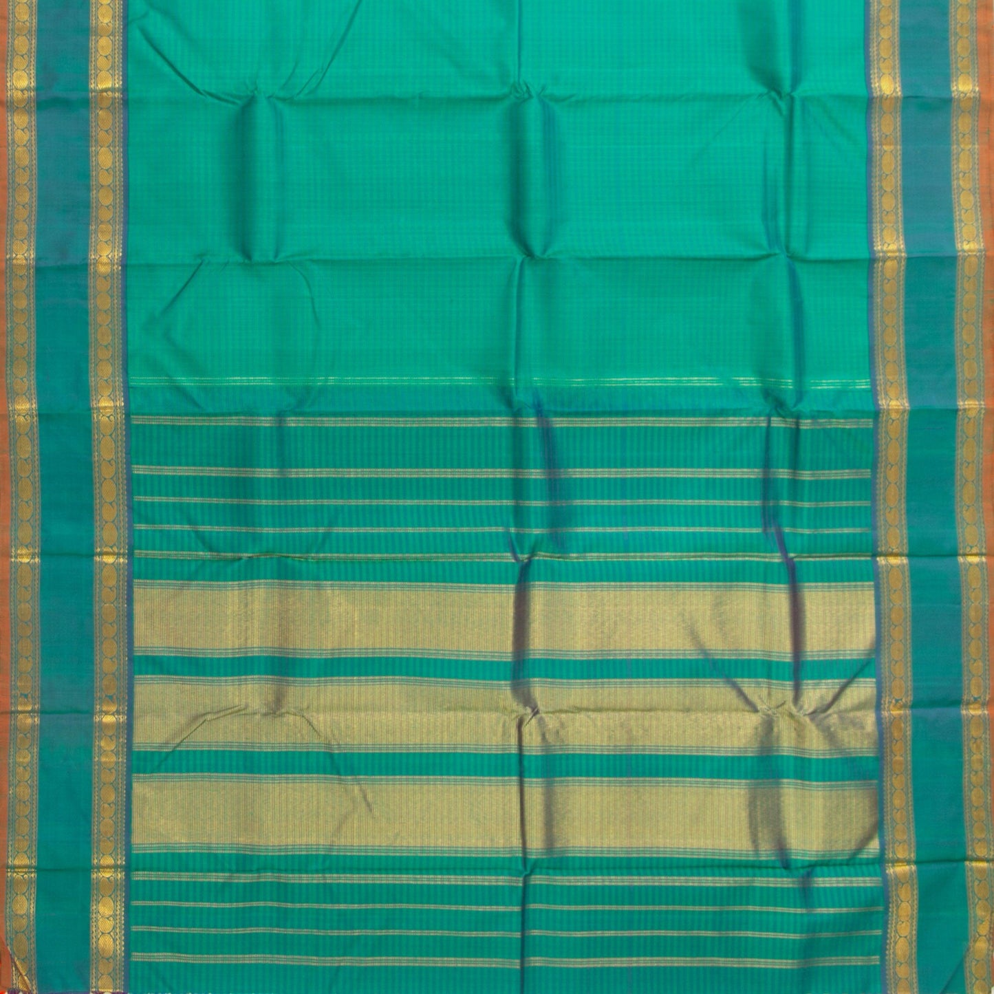 Sea Green Kanjivaram Silk Saree With Medium Border Handwoven Pure Silk For Festival Wear PV J 2934 - Silk Sari - Panjavarnam PV J 2934