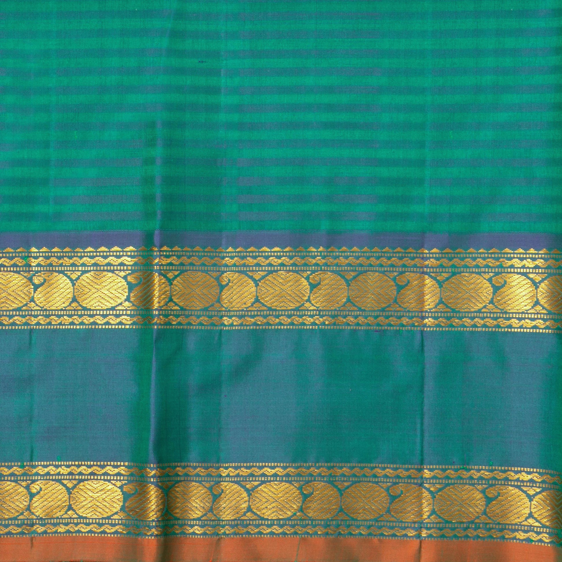 Sea Green Kanjivaram Silk Saree With Medium Border Handwoven Pure Silk For Festival Wear PV J 2934 - Silk Sari - Panjavarnam PV J 2934