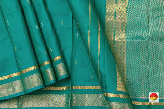 Sea Green Light Weight Kanchipuram Silk Saree Handwoven Pure Silk Pure Zari For Office Wear PV ABI 1222 - Silk Sari - Panjavarnam