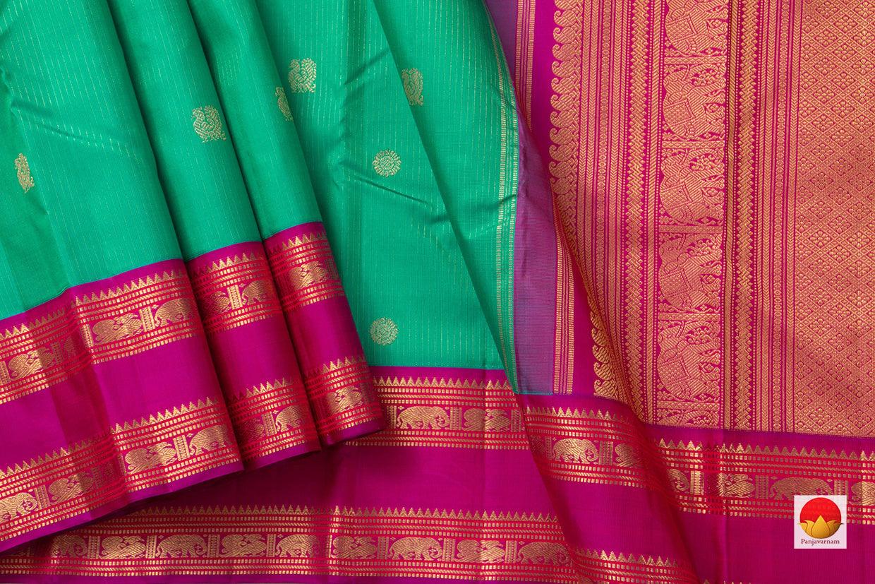 Sea Green Vaira Oosi Kanchipuram Silk Saree With Pink Korvai Border Handwoven Pure Silk Pure Zari For Wedding Wear PV NYC 899 - Silk Sari - Panjavarnam