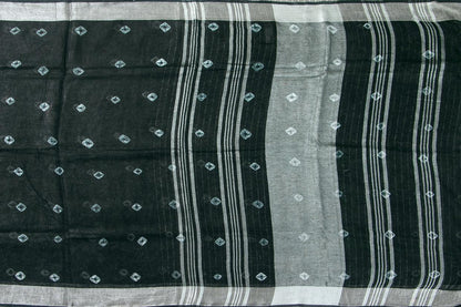 Shibori Black Pure Linen Saree Handwoven PL 2058 - Linen Sari - Panjavarnam