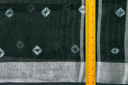 Shibori Black Pure Linen Saree Handwoven PL 2058 - Linen Sari - Panjavarnam