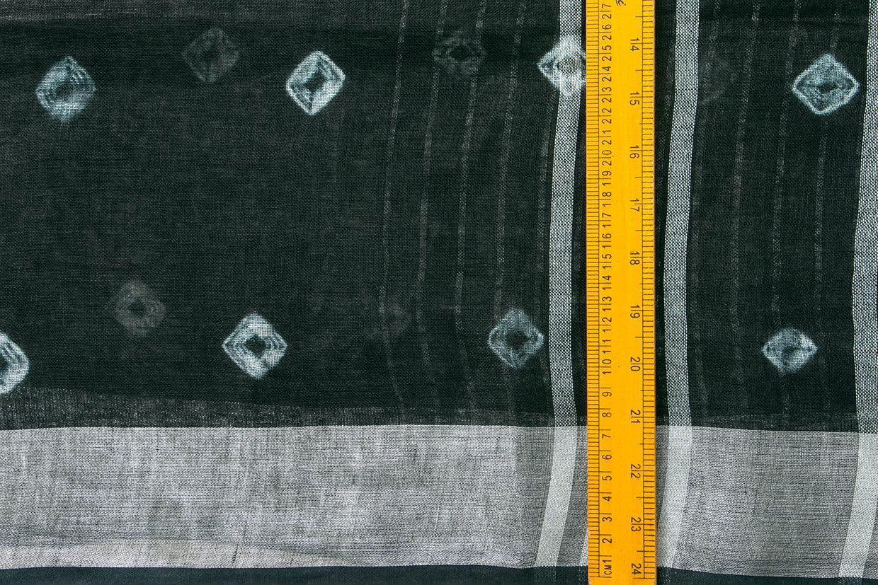 Shibori Black Pure Linen Saree Handwoven PL 2058 - Linen Sari - Panjavarnam PL 2058