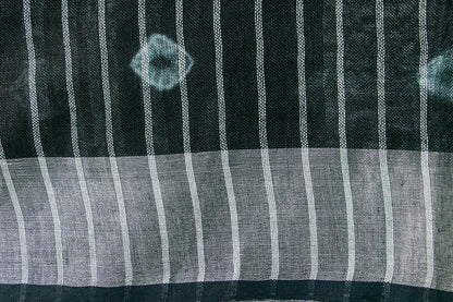 Shibori Black Pure Linen Saree Handwoven PL 2058 - Linen Sari - Panjavarnam PL 2058