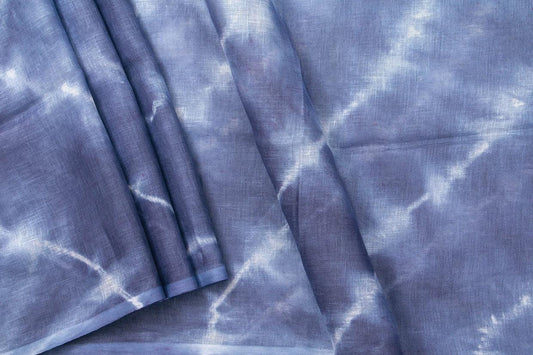 Shibori Blue Pure Linen Saree Handwoven PL 2059 - Linen Sari - Panjavarnam
