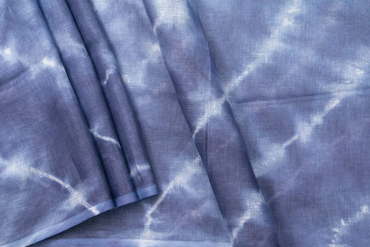 Shibori Blue Pure Linen Saree Handwoven PL 2059 - Linen Sari - Panjavarnam PL 2059