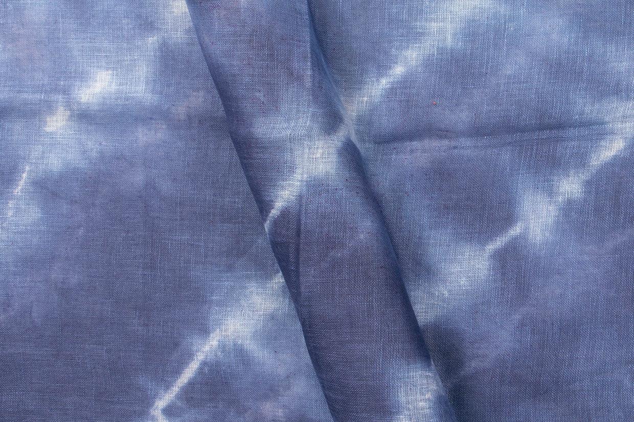 Shibori Blue Pure Linen Saree Handwoven PL 2059 - Linen Sari - Panjavarnam PL 2059