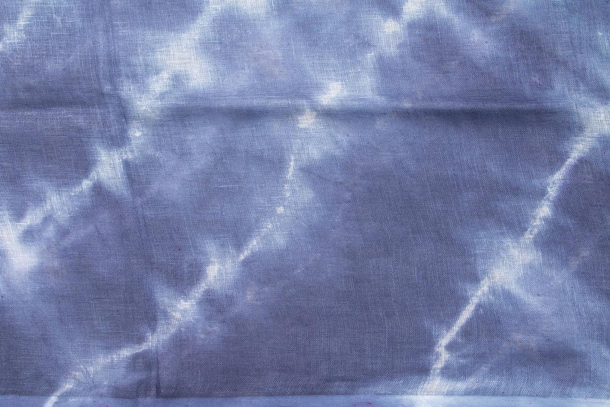 Shibori Blue Pure Linen Saree Handwoven PL 2059 - Linen Sari - Panjavarnam PL 2059