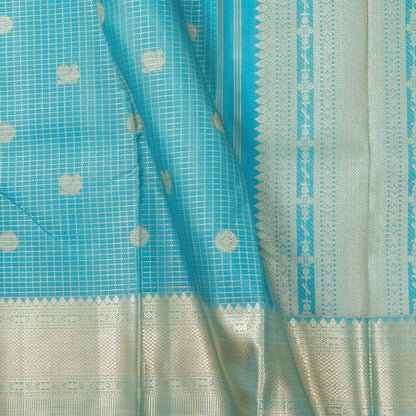 Sky Blue Kanjivaram Silk Saree With Zari Checks For Bridal Wear PV NYC 1255 - Silk Sari - Panjavarnam PV NYC 1255