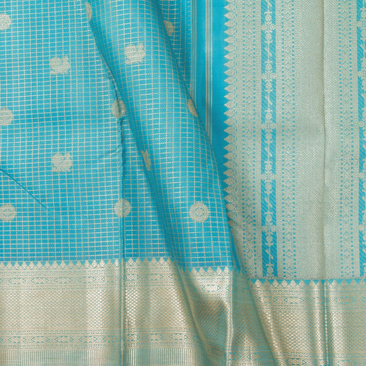 Sky Blue Kanjivaram Silk Saree With Zari Checks For Bridal Wear PV NYC 1255 - Silk Sari - Panjavarnam PV NYC 1255