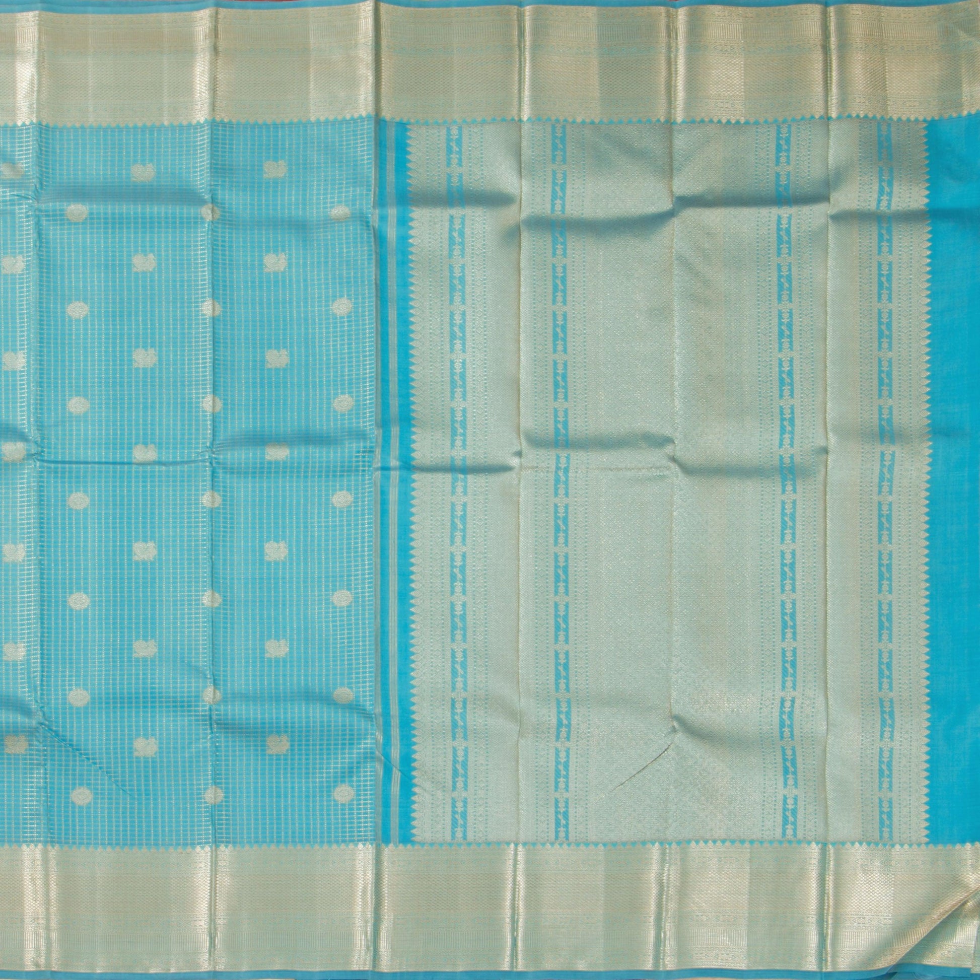 Sky Blue Kanjivaram Silk Saree With Zari Checks For Bridal Wear PV NYC 1255 - Silk Sari - Panjavarnam PV NYC 1255