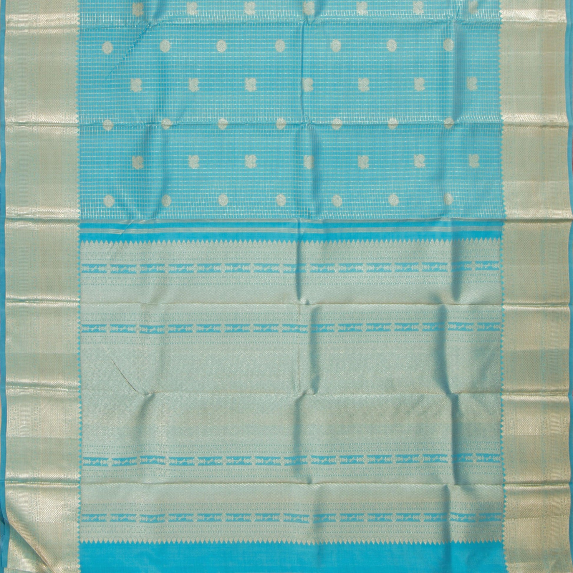 Sky Blue Kanjivaram Silk Saree With Zari Checks For Bridal Wear PV NYC 1255 - Silk Sari - Panjavarnam PV NYC 1255