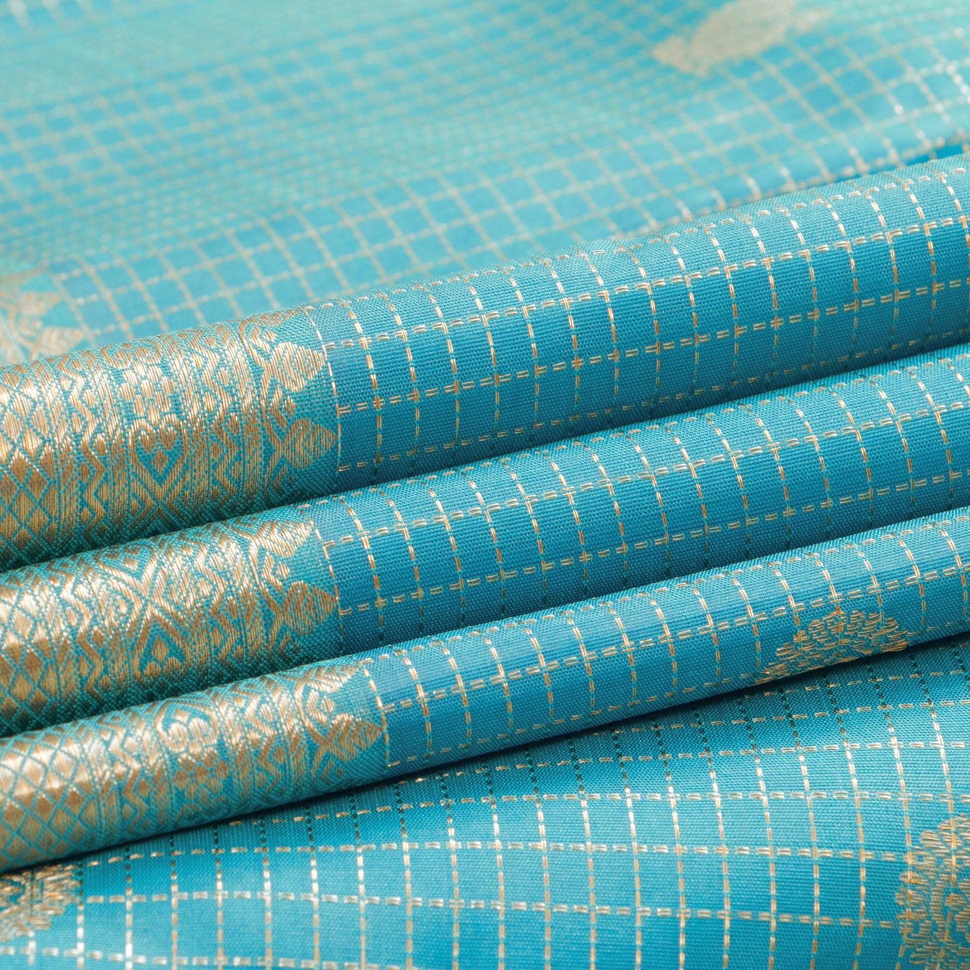 Sky Blue Kanjivaram Silk Saree With Zari Checks For Bridal Wear PV NYC 1255 - Silk Sari - Panjavarnam PV NYC 1255