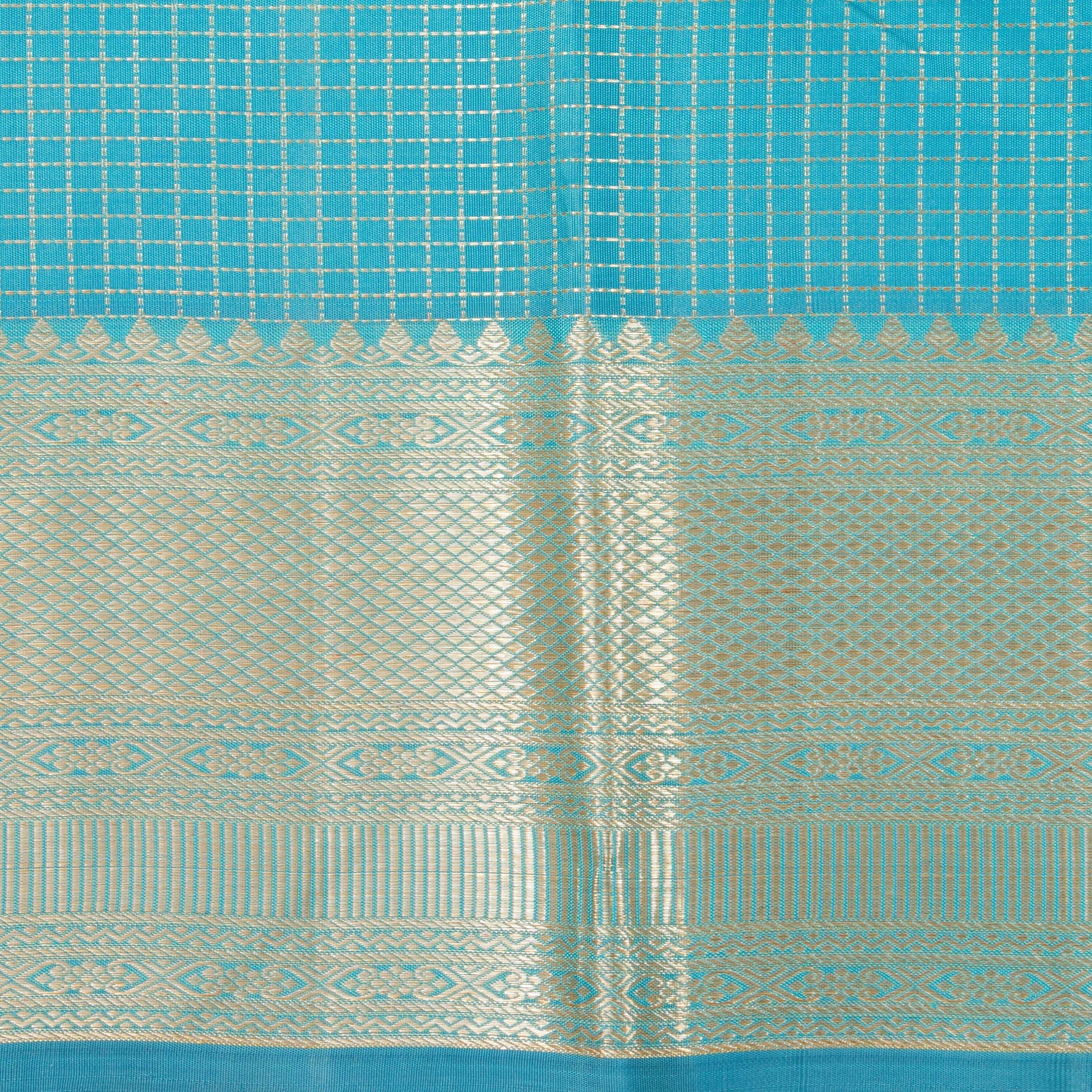 Sky Blue Kanjivaram Silk Saree With Zari Checks For Bridal Wear PV NYC 1255 - Silk Sari - Panjavarnam PV NYC 1255