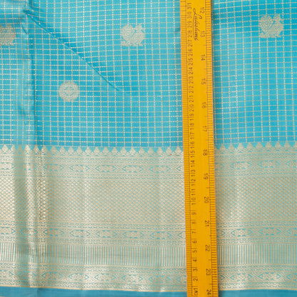 Sky Blue Kanjivaram Silk Saree With Zari Checks For Bridal Wear PV NYC 1255 - Silk Sari - Panjavarnam PV NYC 1255