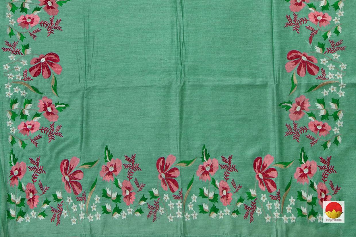 Teal Green Pure Tussar Silk Saree With Embroidery Border Handwoven For Office Wear PT 759 - Tussar Silk - Panjavarnam