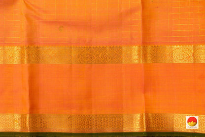 Turmeric Yellow Kanchipuram Silk Saree With Korvai Rettai Pettu Orange Border Handwoven Pure Silk Pure Zari For Wedding Wear PV J 4976 - Silk Sari - Panjavarnam