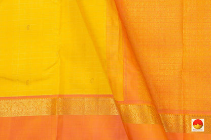 Turmeric Yellow Kanchipuram Silk Saree With Korvai Rettai Pettu Orange Border Handwoven Pure Silk Pure Zari For Wedding Wear PV J 4976 - Silk Sari - Panjavarnam PV J 4976